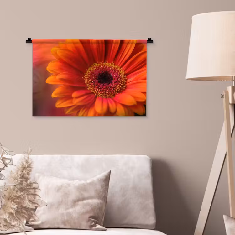 Oranje - Gerbera - Intens Wandkleed katoen klein -sfeer4