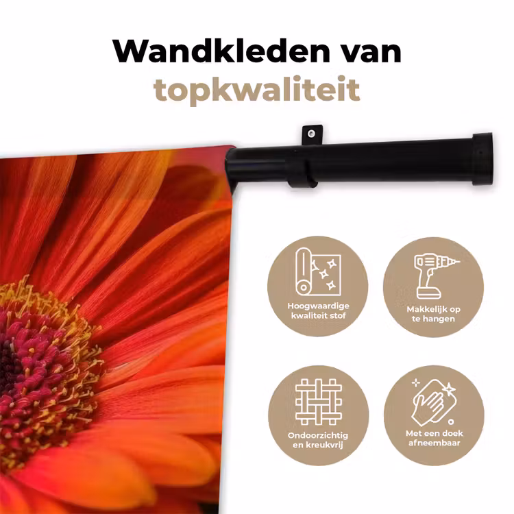 Oranje - Gerbera - Intens Wandkleed katoen klein -sfeer2