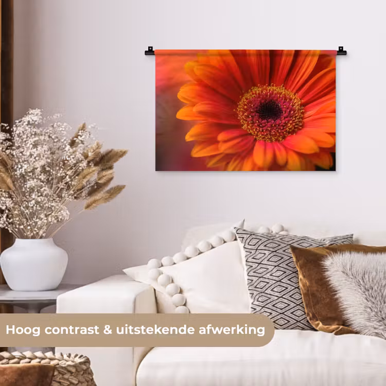 Oranje - Gerbera - Intens Wandkleed katoen klein -sfeer1