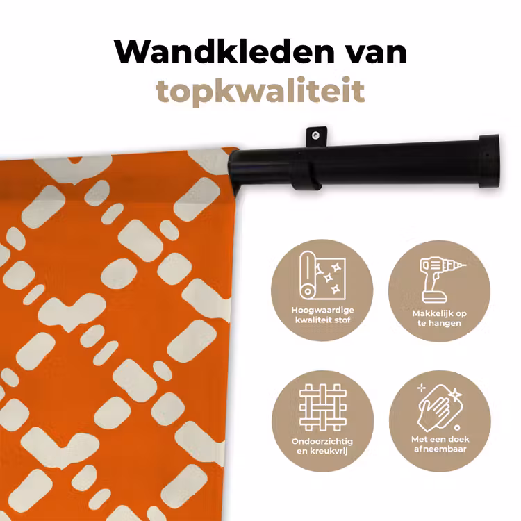 Oranje - Ruitpatroon - Wit Wandkleed katoen klein 269 -sfeer2