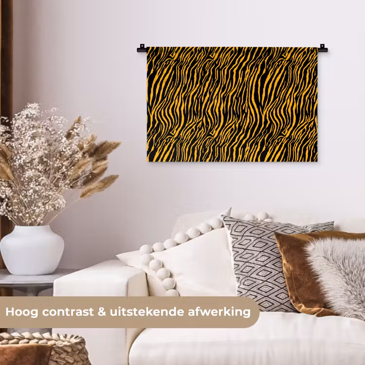 Oranje - Tijger - Zwart - Patroon Wandkleed katoen klein 269 -sfeer1