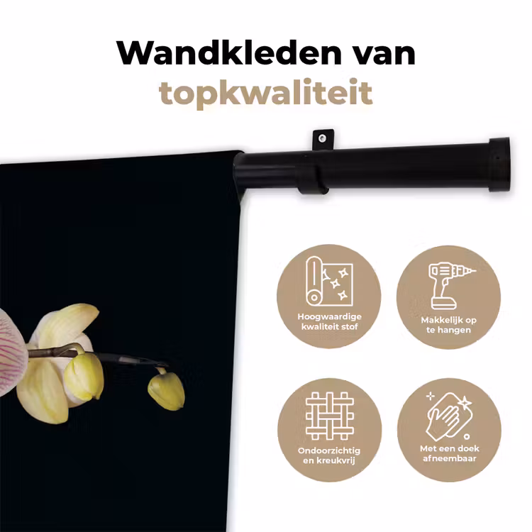 Orchidee - Bloemen - Zwart - Roze - Knoppen Wandkleed katoen klein -sfeer2