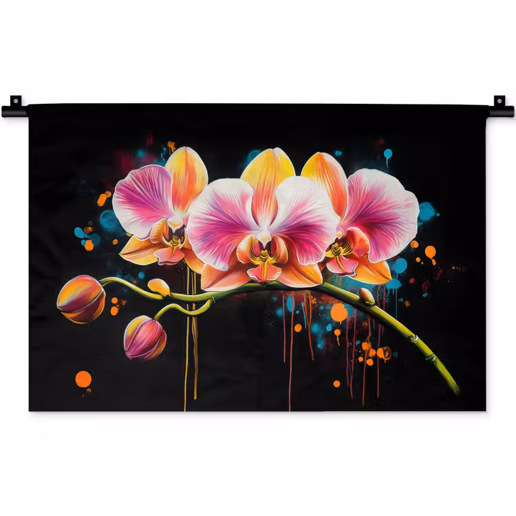 Orchidee - Graffiti - Kleurrijk - Bloemen - Abstract Wandkleed katoen klein -zz3d