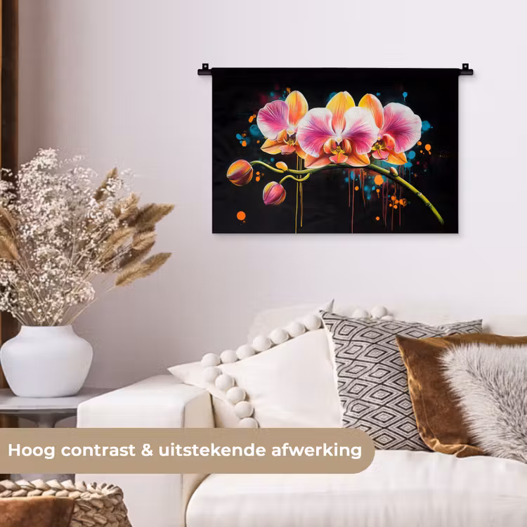 Orchidee - Graffiti - Kleurrijk - Bloemen - Abstract Wandkleed katoen klein -sfeer1