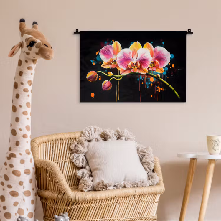 Orchidee - Graffiti - Kleurrijk - Bloemen - Abstract Wandkleed katoen klein -wsfeer5_kind