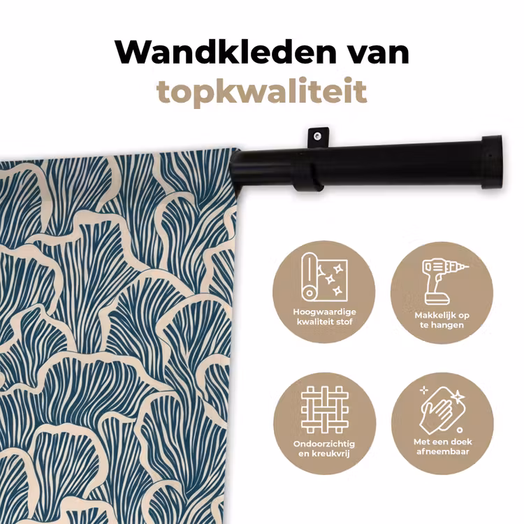 Organisch - Blauw - Crème - Schelpen Wandkleed katoen klein 269 -sfeer2