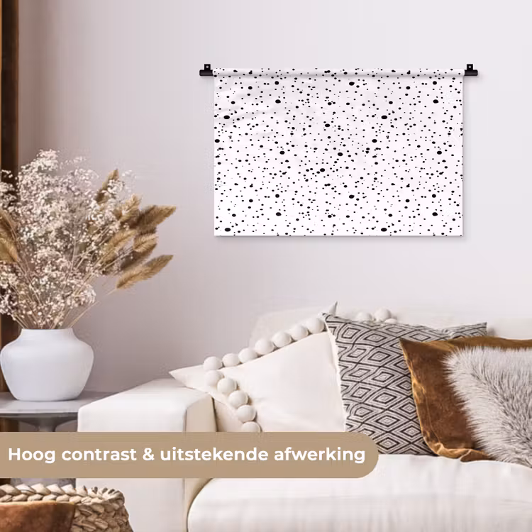 Organisch - Zwart - Wit - Stippen Wandkleed katoen klein 269 -sfeer1