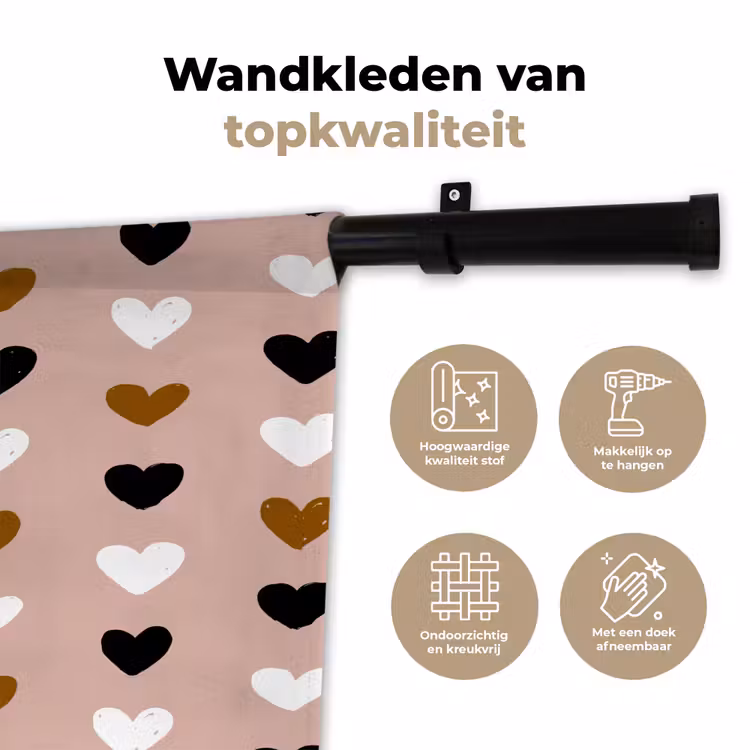 Oudroze - Hartjes - Patroon Wandkleed katoen klein 269 -sfeer2