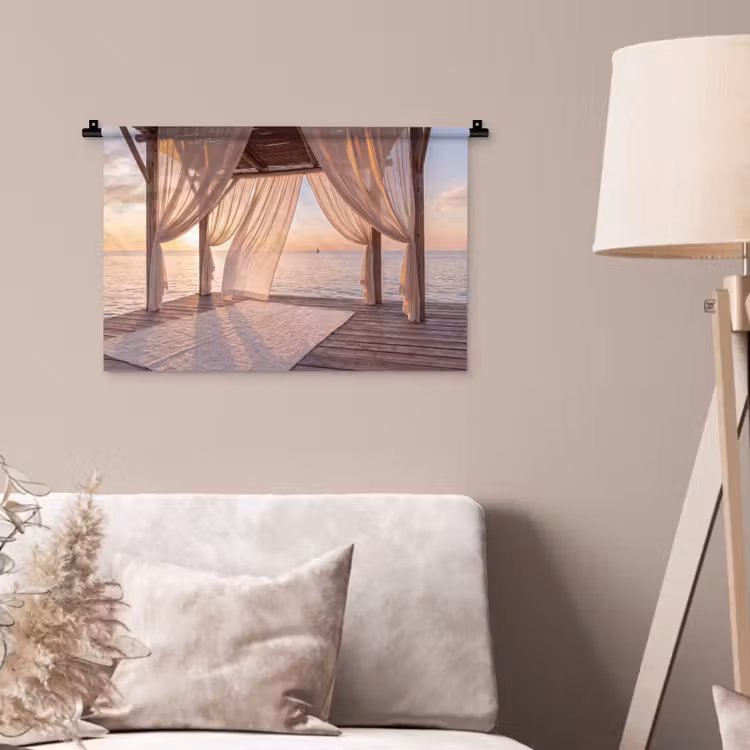 Overkapping - Zee - Zonsondergang - Vakantie - Rust Wandkleed katoen klein -sfeer4