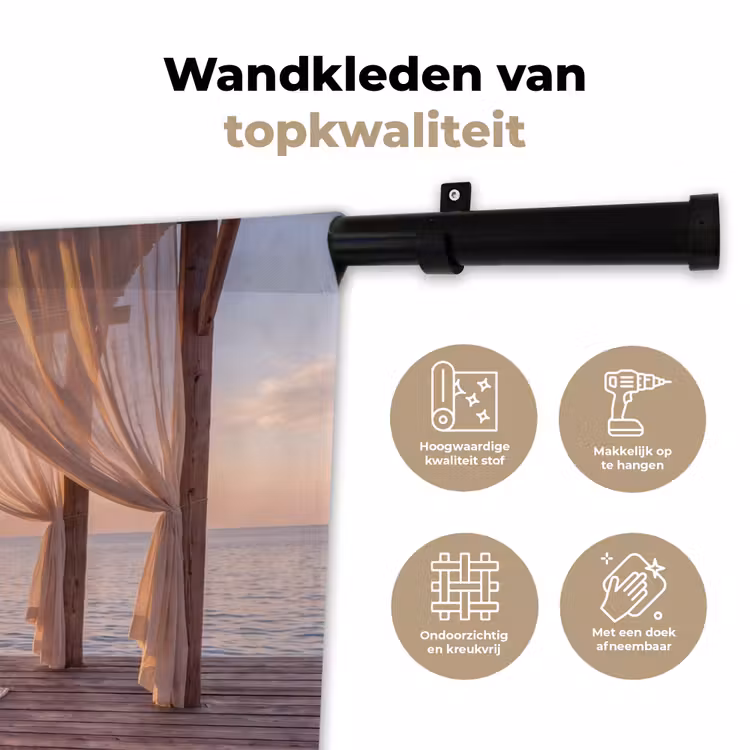 Overkapping - Zee - Zonsondergang - Vakantie - Rust Wandkleed katoen klein -sfeer2