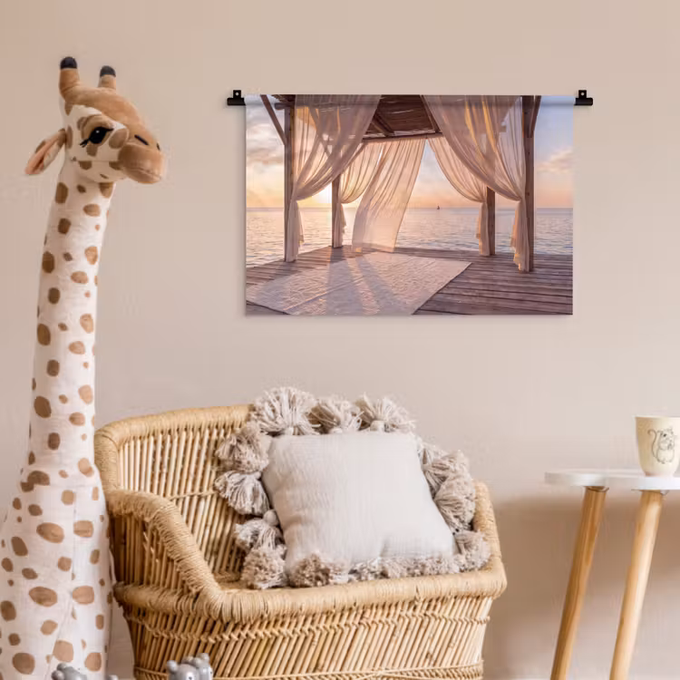 Overkapping - Zee - Zonsondergang - Vakantie - Rust Wandkleed katoen klein -wsfeer5_kind