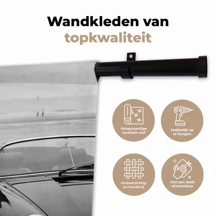 Paard - Auto - Zwart - Wit Wandkleed katoen klein -sfeer2