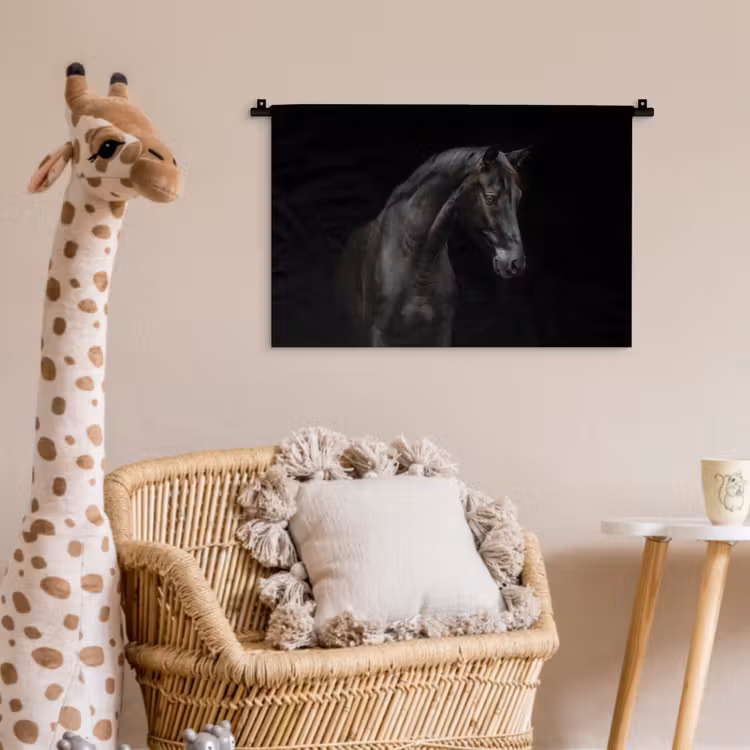 Paard - Dieren - Zwart - Portret Wandkleed katoen klein -wsfeer5_kind