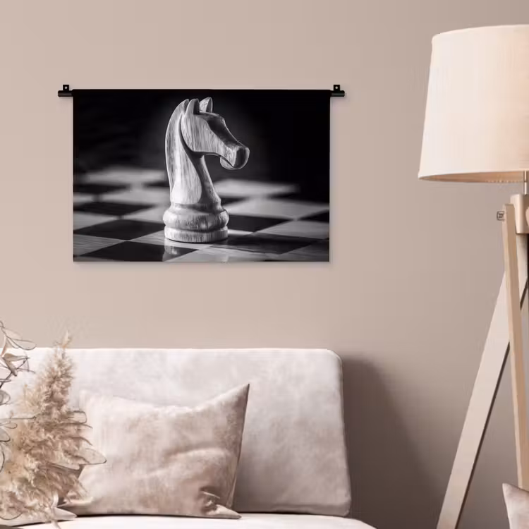 Paard - Hout - Schaalbord - Zwart Wandkleed katoen klein -sfeer4