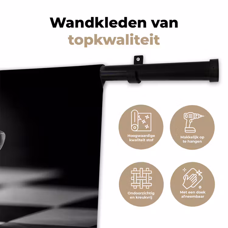 Paard - Hout - Schaalbord - Zwart Wandkleed katoen klein -sfeer2