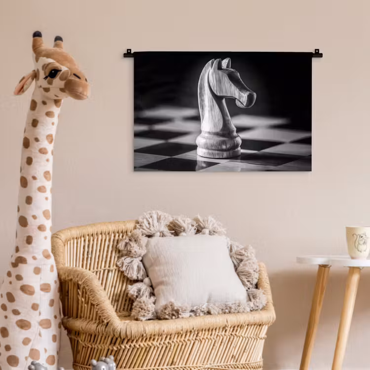 Paard - Hout - Schaalbord - Zwart Wandkleed katoen klein -wsfeer5_kind