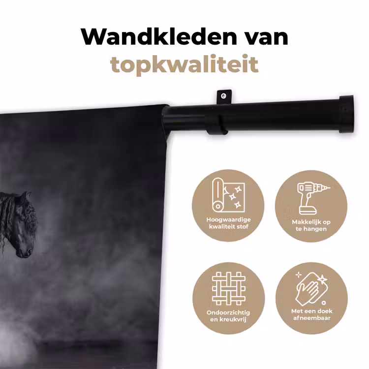 Paard - Magisch - Zwart Wandkleed katoen klein -sfeer2