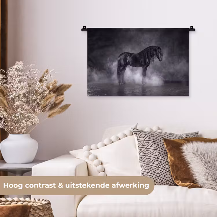 Paard - Magisch - Zwart Wandkleed katoen klein -sfeer1