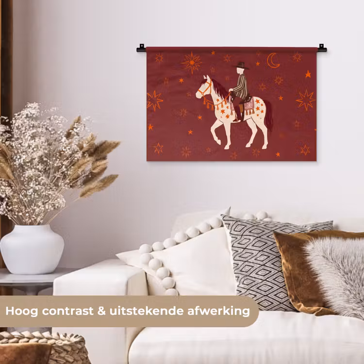 Paard - Ruiter - Sterren - Nacht - Illustratie Wandkleed katoen klein -sfeer1