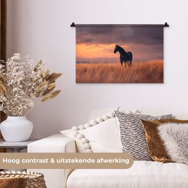 Paard - Wolken - Open veld Wandkleed katoen klein -sfeer1