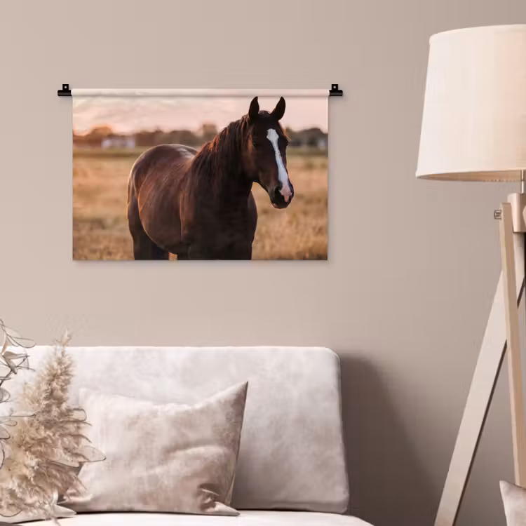 Paard - Zonsondergang - Bruin Wandkleed katoen klein -sfeer4