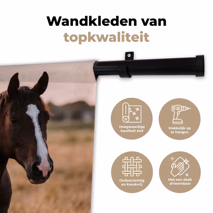 Paard - Zonsondergang - Bruin Wandkleed katoen klein -sfeer2