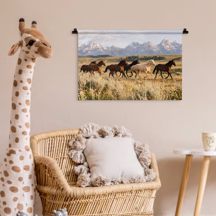 Paarden - Kudde - Bergen - Vrijheid - Wild Wandkleed katoen klein -wsfeer5_kind
