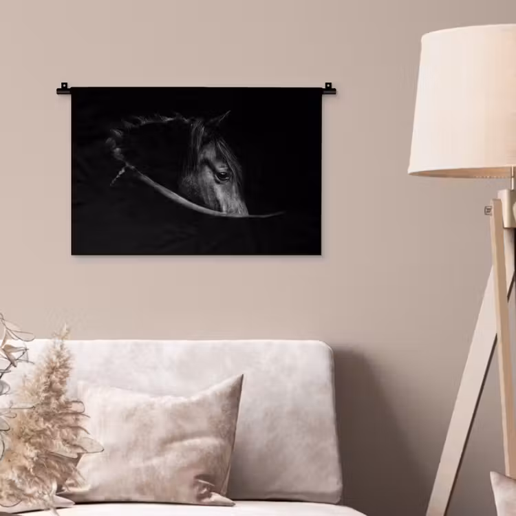 Paarden - Portret - Zwart - Dieren Wandkleed katoen klein -sfeer4