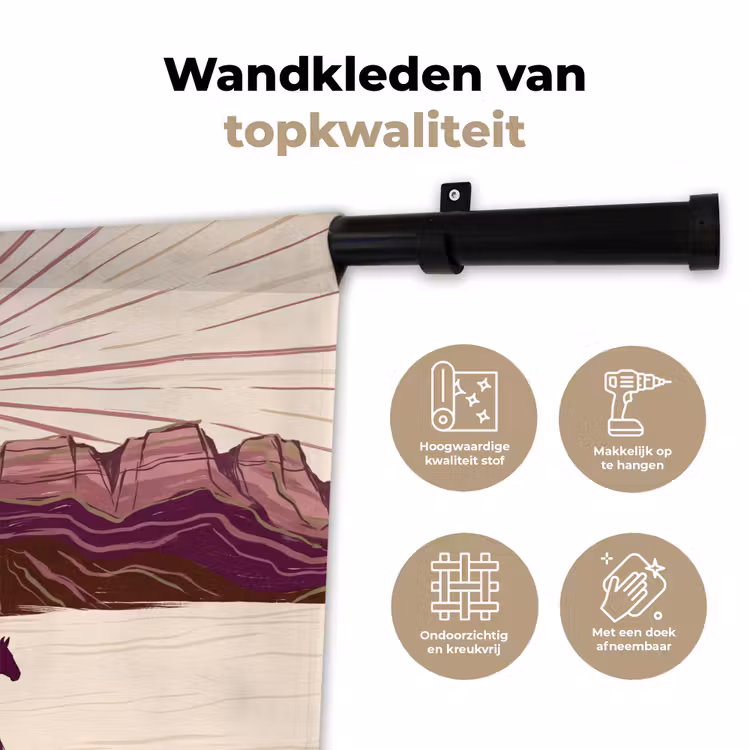 Paarden - Rennend - Woestijn - Natuur - Abstract Wandkleed katoen klein -sfeer2