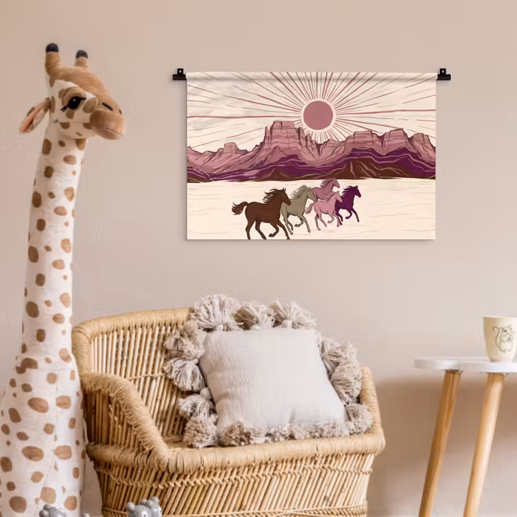 Paarden - Rennend - Woestijn - Natuur - Abstract Wandkleed katoen klein -wsfeer5_kind