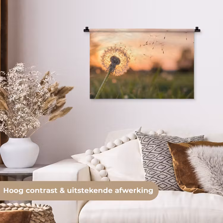 Paardenbloem - Zonsondergang - Veld Wandkleed katoen klein -sfeer1