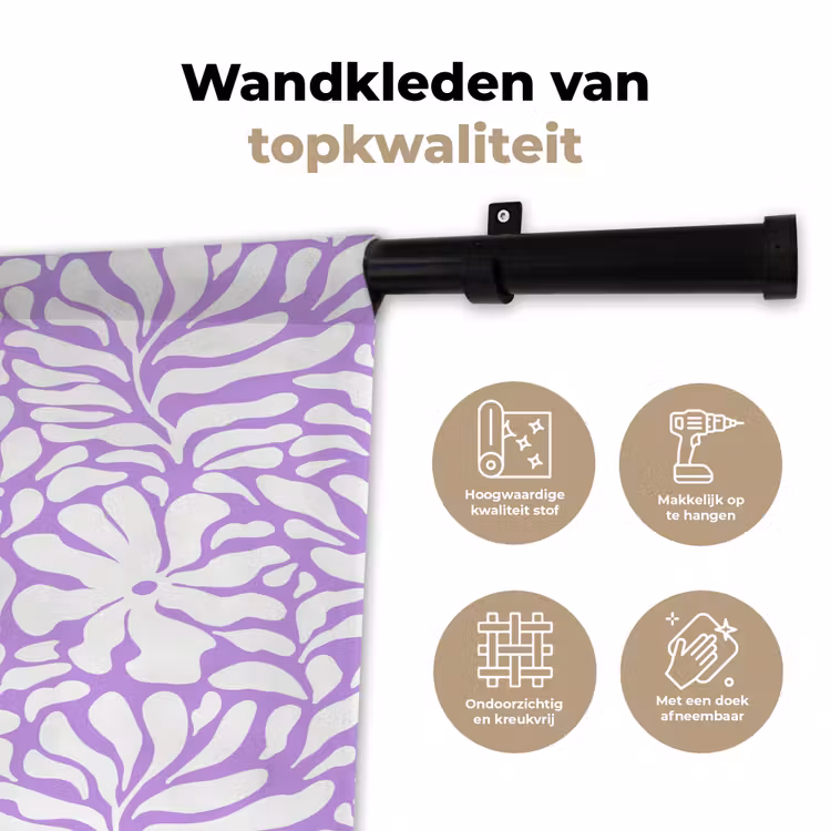 Paars - Wit - Bloemen Wandkleed katoen klein 269 -sfeer2