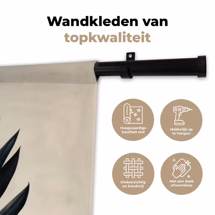 Palmblad - Donkere bladen - Subtiel Wandkleed katoen klein -sfeer2