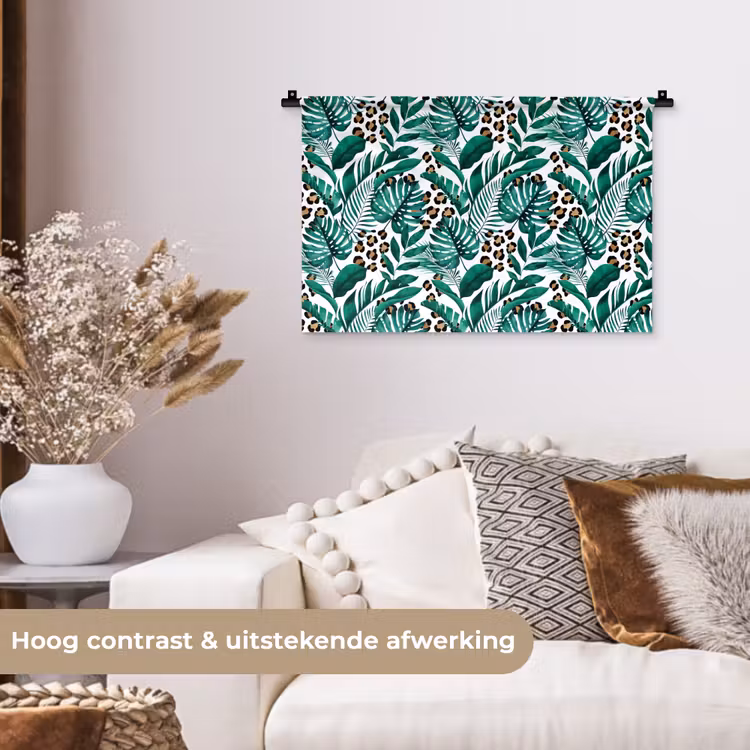 Palmblad - Panterprint - Tropical Wandkleed katoen klein -sfeer1