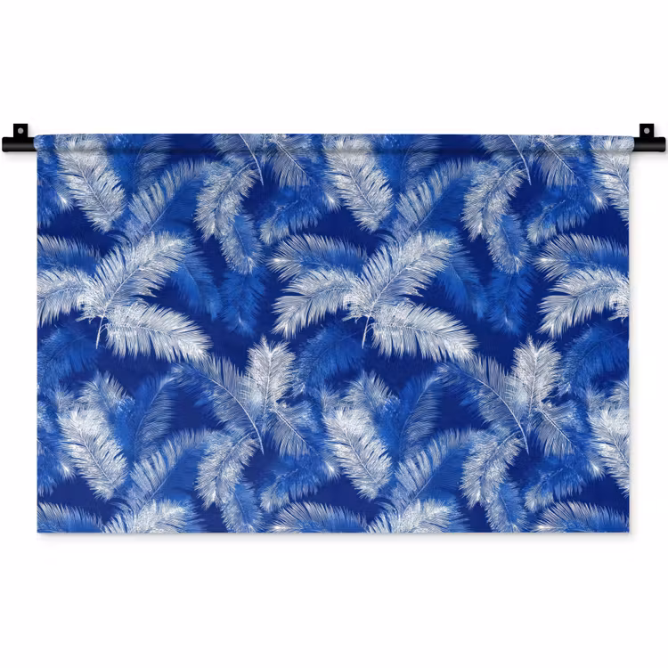 Palmblad - Patroon - Blauw Wandkleed katoen klein 269 -zz3d