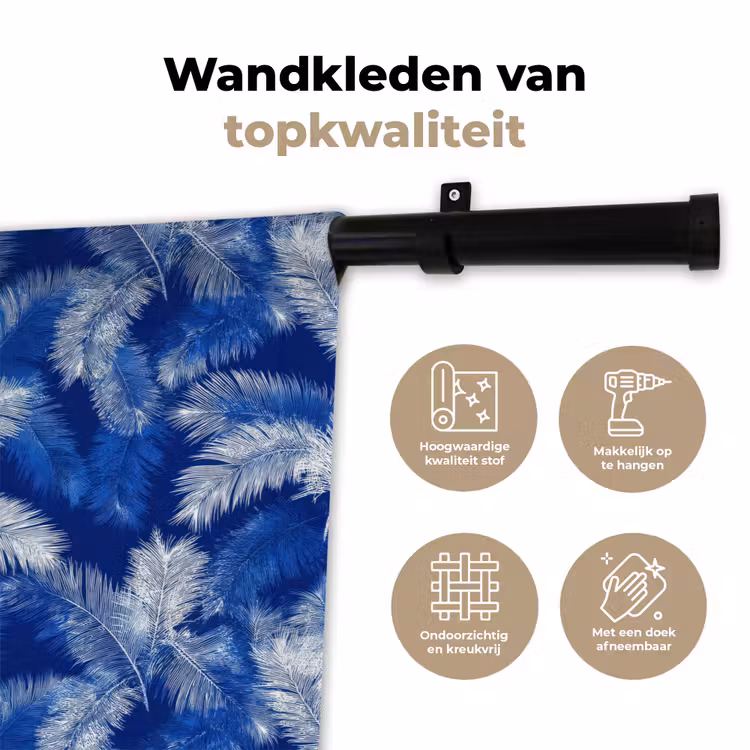 Palmblad - Patroon - Blauw Wandkleed katoen klein 269 -sfeer2