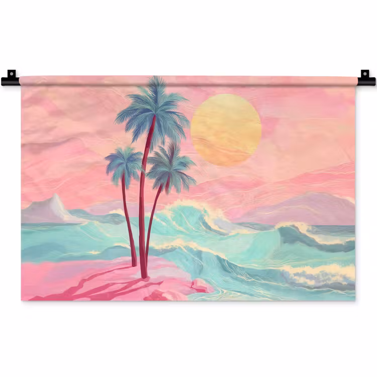 Palmbomen - Golven - Zee Wandkleed katoen klein -zz3d