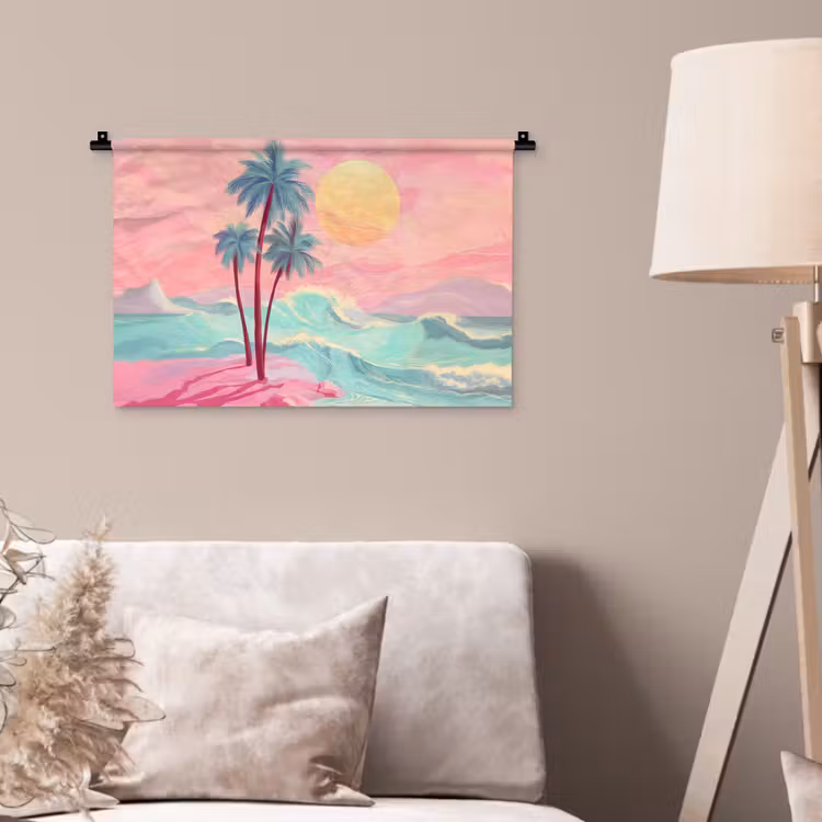 Palmbomen - Golven - Zee Wandkleed katoen klein -sfeer4