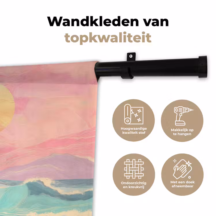 Palmbomen - Golven - Zee Wandkleed katoen klein -sfeer2