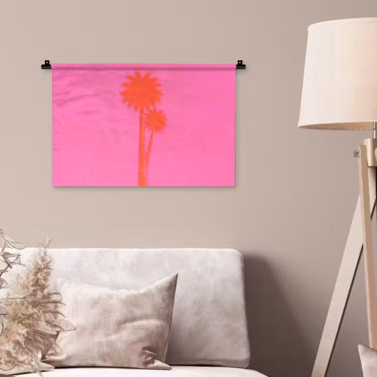 Palmbomen - Modern - Roze Wandkleed katoen klein -sfeer4