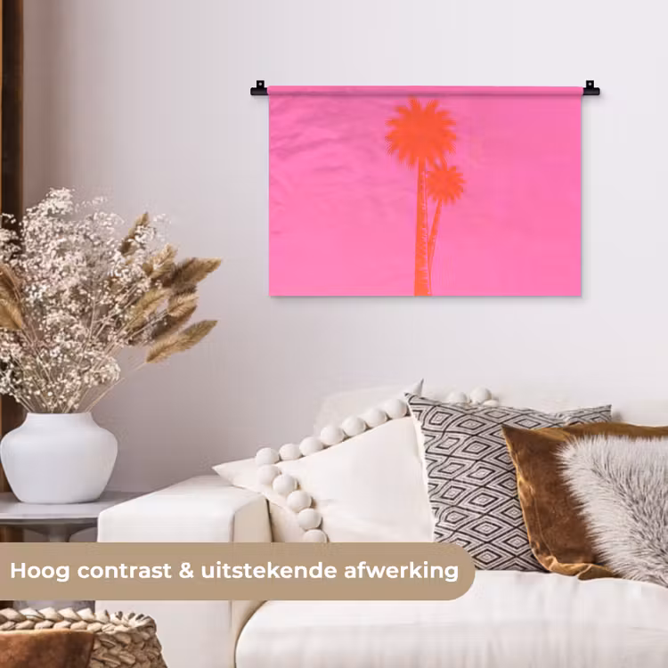 Palmbomen - Modern - Roze Wandkleed katoen klein -sfeer1
