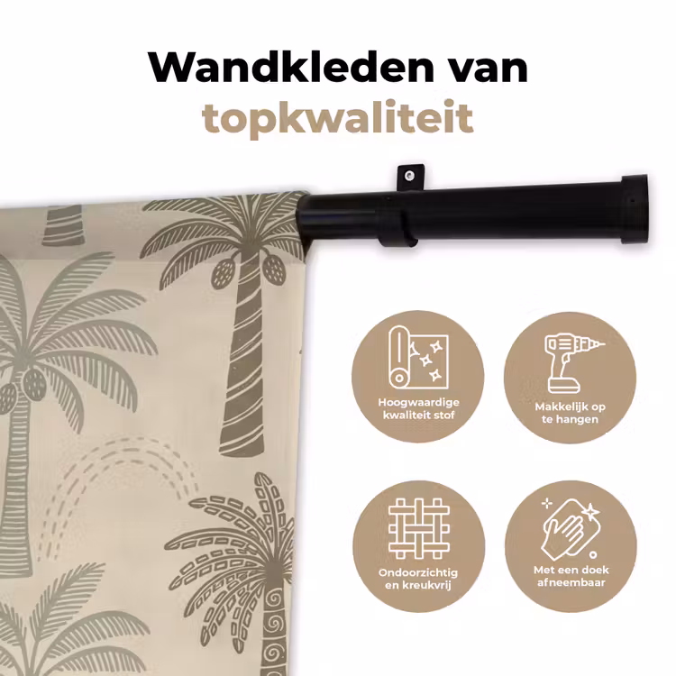 Palmbomen - Patroon - Tropisch - Beige Wandkleed katoen klein -sfeer2