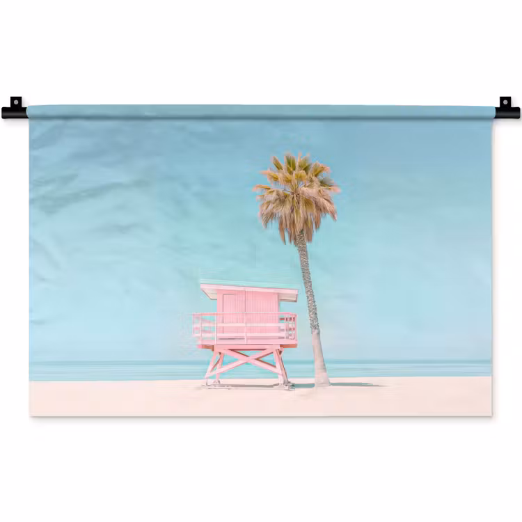 Palmboom - Strandhuis - Roze Wandkleed katoen klein -zz3d