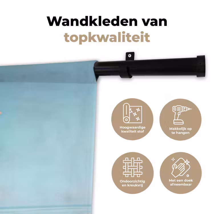 Palmboom - Strandhuis - Roze Wandkleed katoen klein -sfeer2