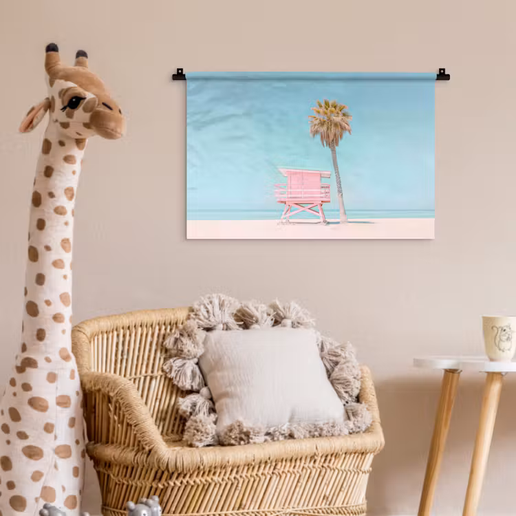 Palmboom - Strandhuis - Roze Wandkleed katoen klein -wsfeer5_kind