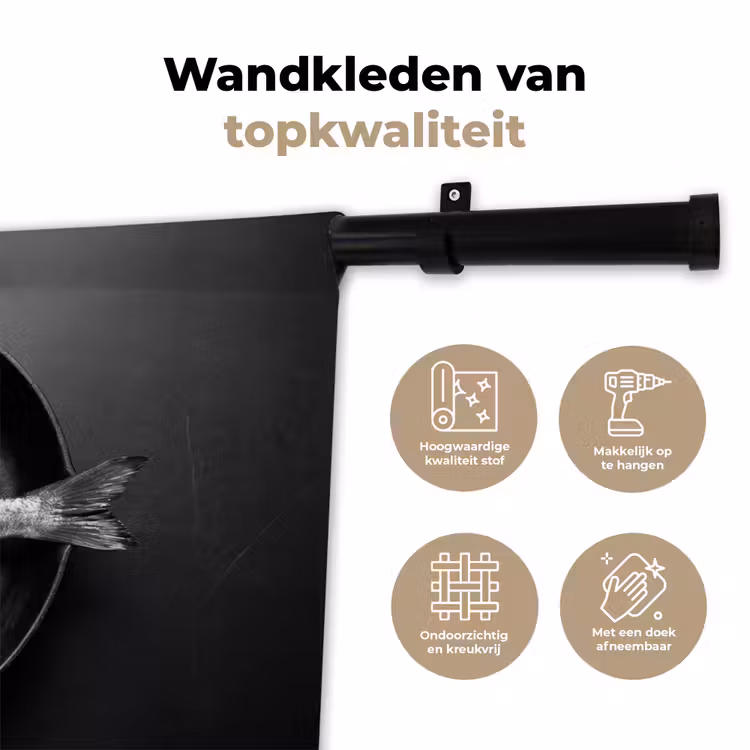 Pan - Vis - Zwart - Wit Wandkleed katoen klein -sfeer2