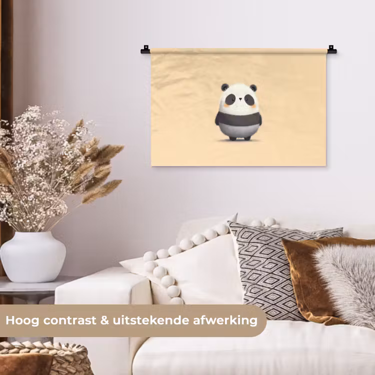 Panda - Beige - Minimalistisch Wandkleed katoen klein -sfeer1