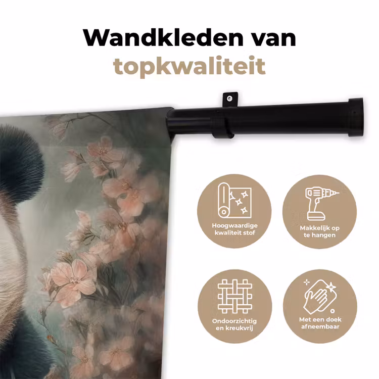 Panda - Dieren - Bloemen - Planten Wandkleed katoen klein -sfeer2