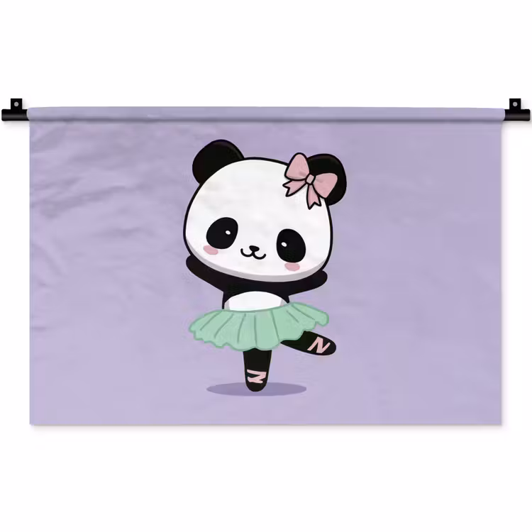 Panda - Paars - Sierlijk - Kawaii Wandkleed katoen klein -zz3d