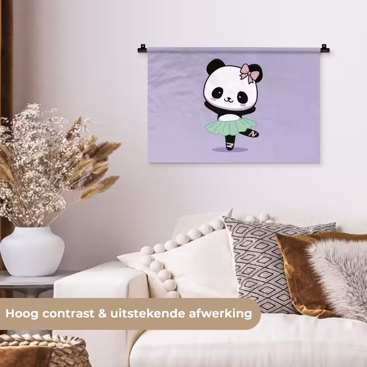 Panda - Paars - Sierlijk - Kawaii Wandkleed katoen klein -sfeer1